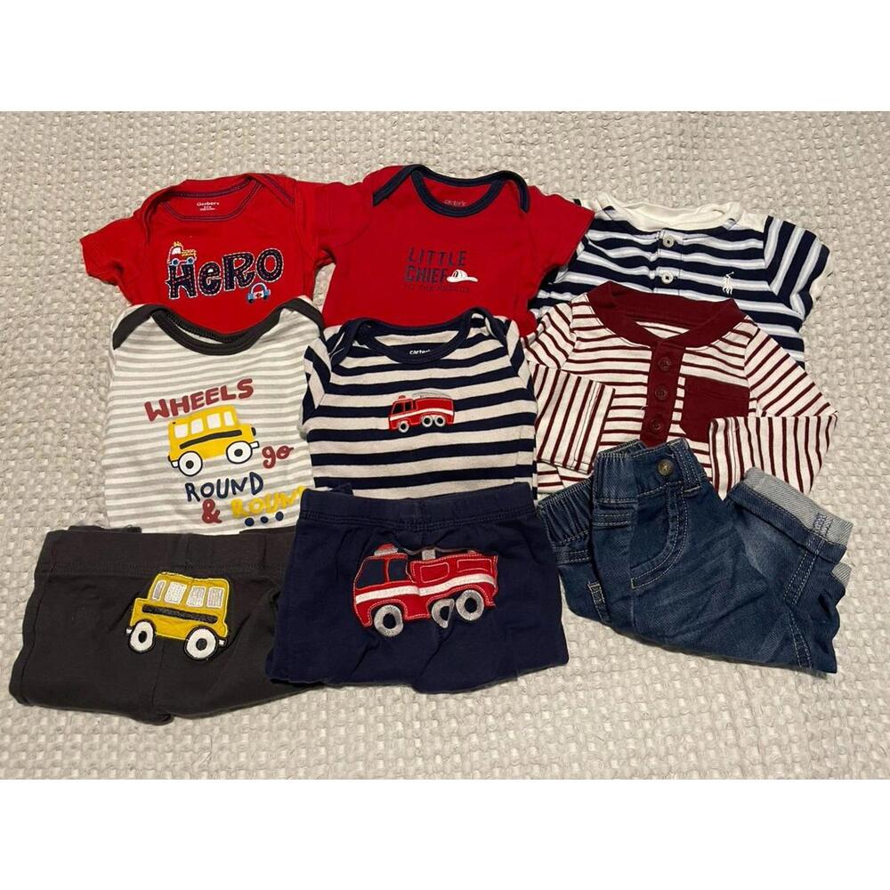 Patriotic Firefighter Baby Boy Bundle – NB–3M Red, White & Blue Outfits